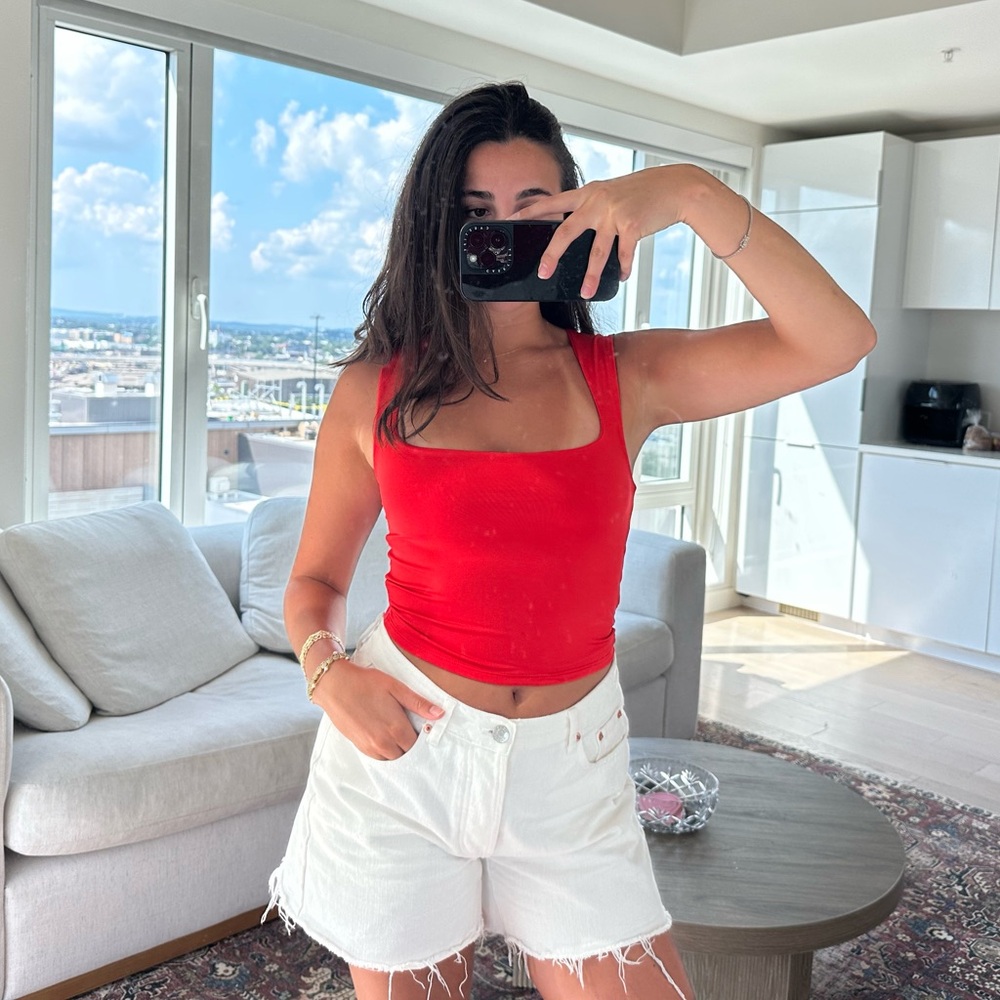 Red Square Neck Tank Top